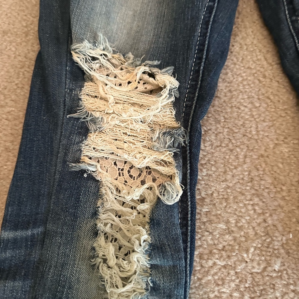 Machine distressed, jeans, size 7 - Picture 2 of 7